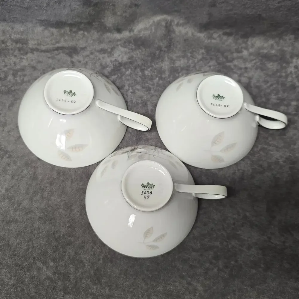 Rosenthal Germany Rose Leaf Pattern Set of 3 Tea Cups Continental Print 3436